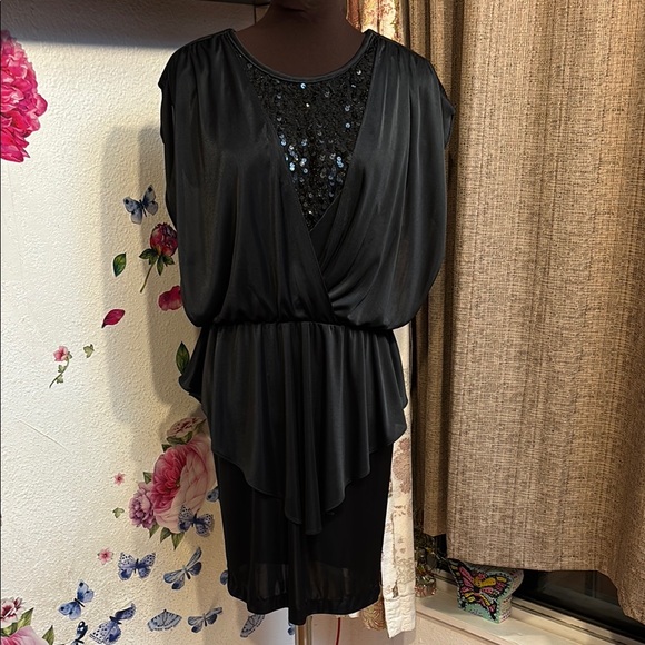 Vintage 1980’s Diamond’s Run sleeveless black sequin peplum midi dress Size 9/10 - Picture 6 of 17